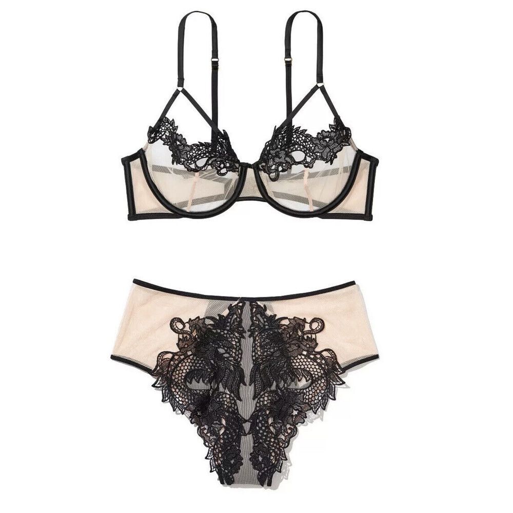 Victoria's Secret LUXE DRAGON Balconette Bra Sz 34DD &‎ Panties Sz M